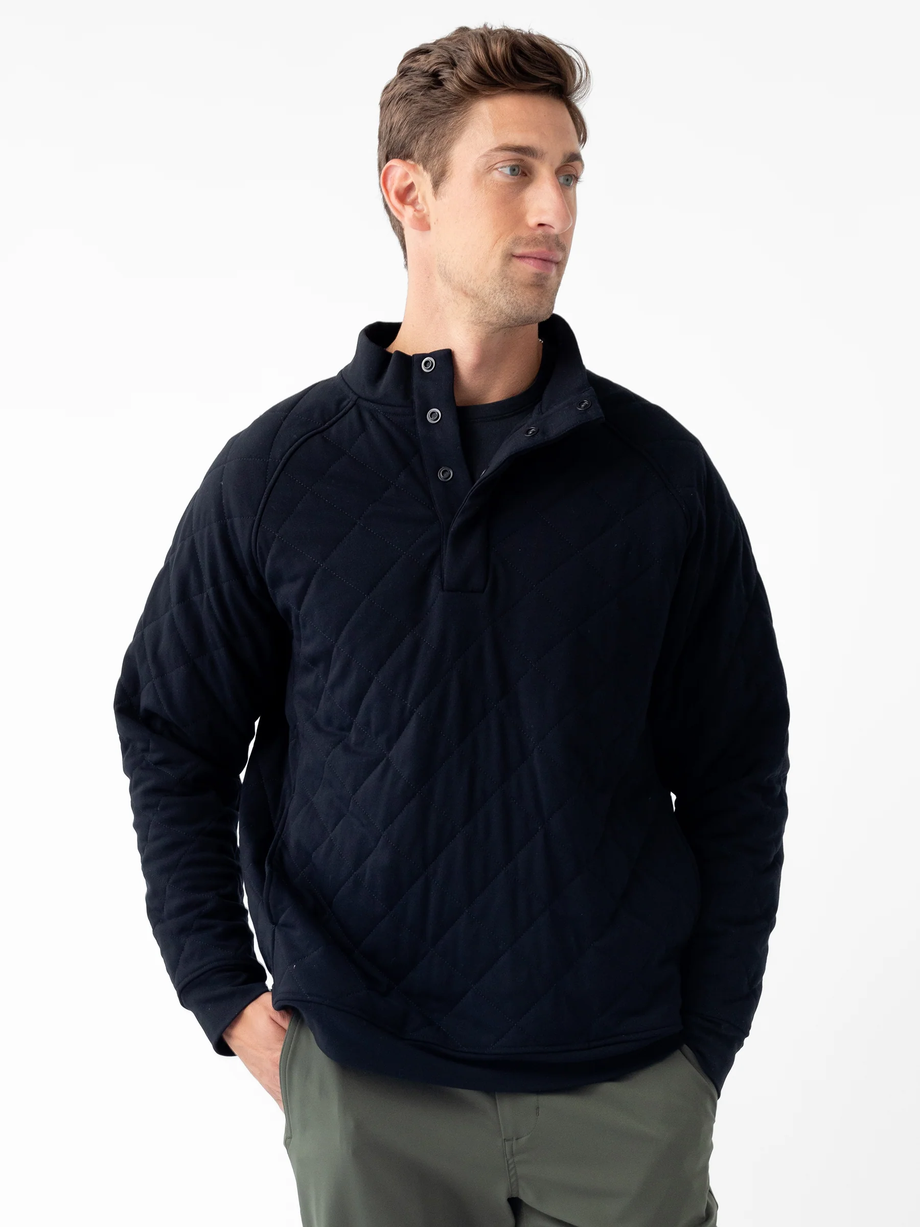 Men's Brushed Bamboo Quilted Snap Pullover - Last Chance - Image 3