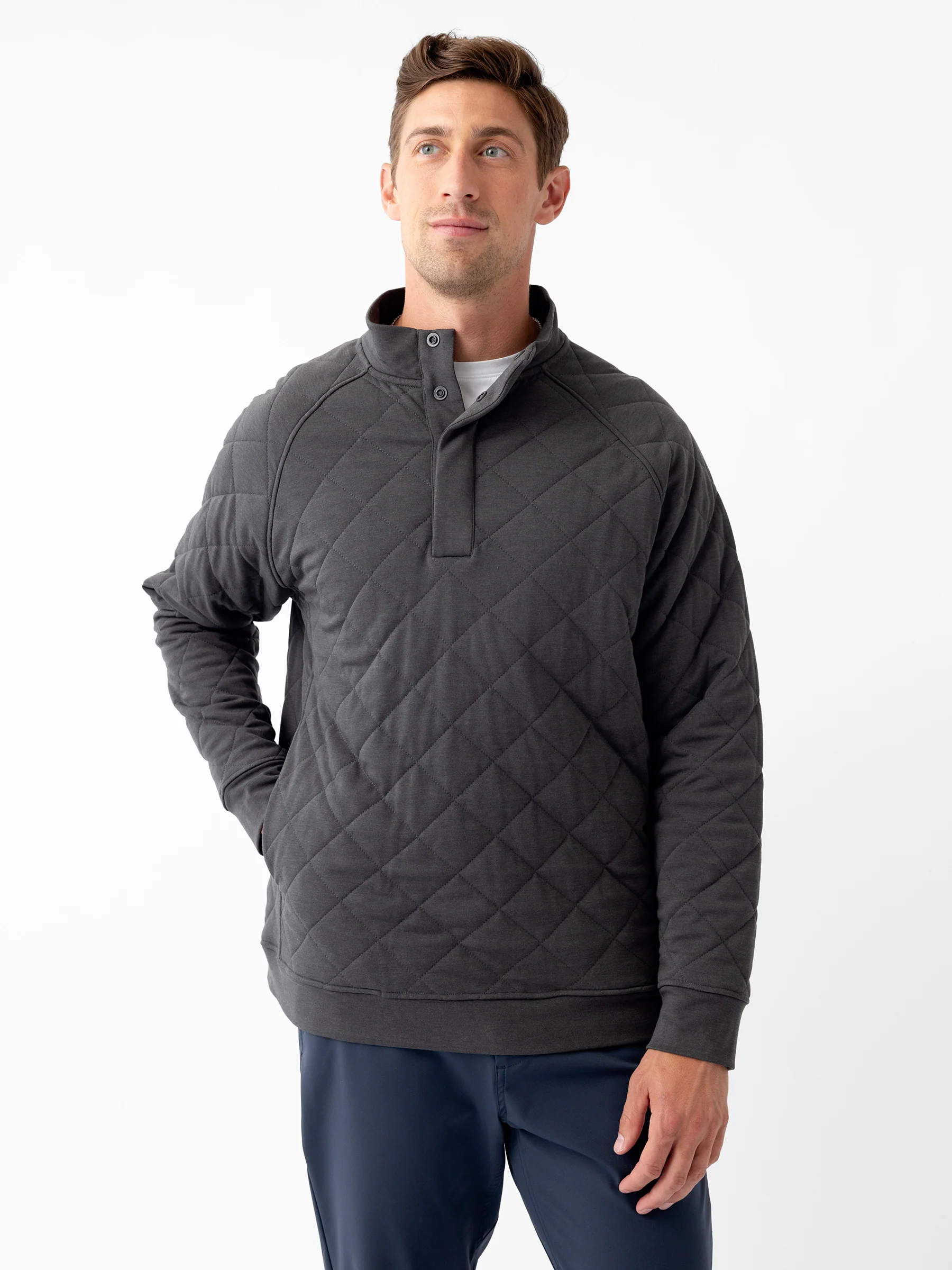 Men's Brushed Bamboo Quilted Snap Pullover - Last Chance - Image 6