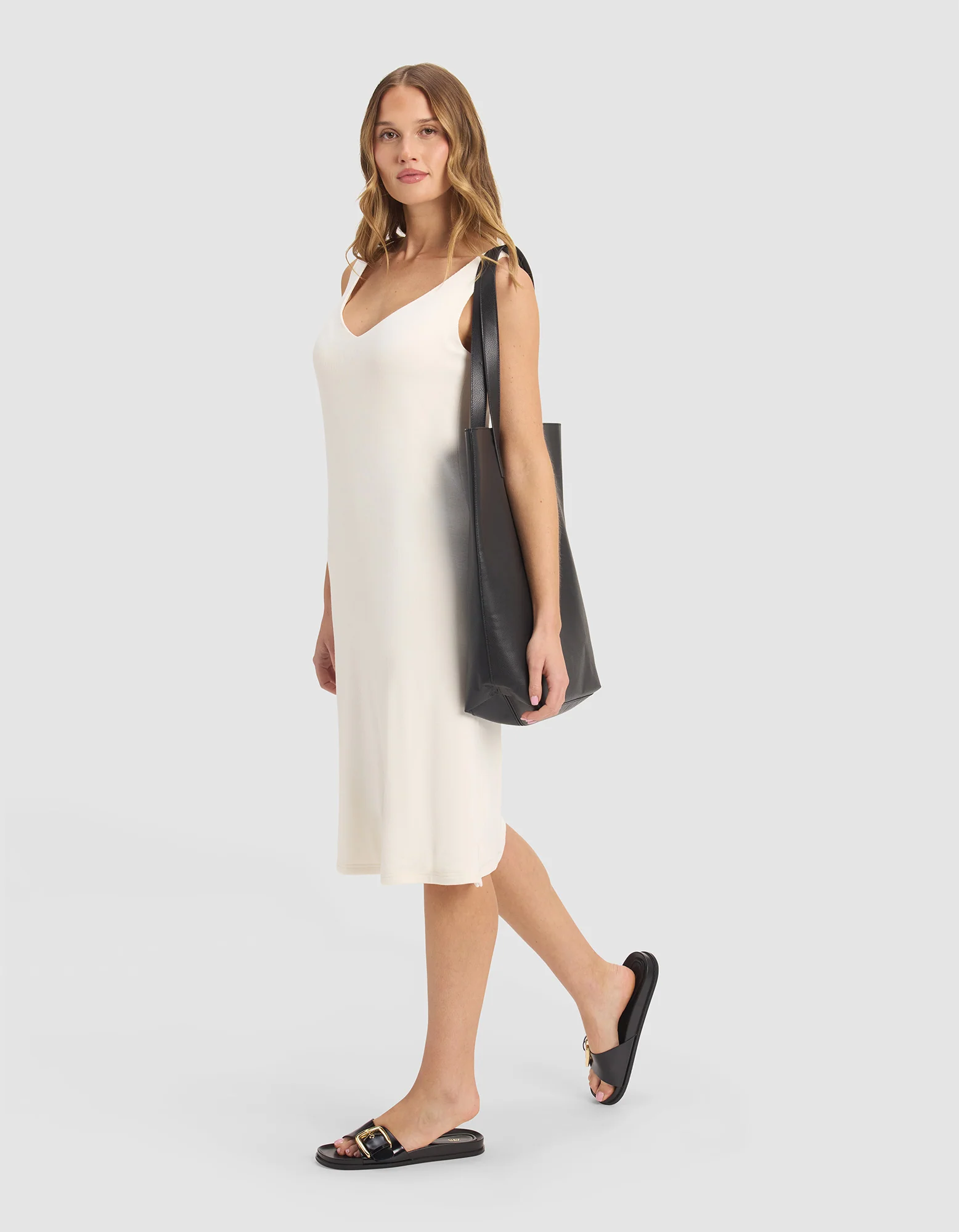 Women’s Bamboo Rib-Knit V-Neck Tank Lounge Dress - Last Chance - Image 4