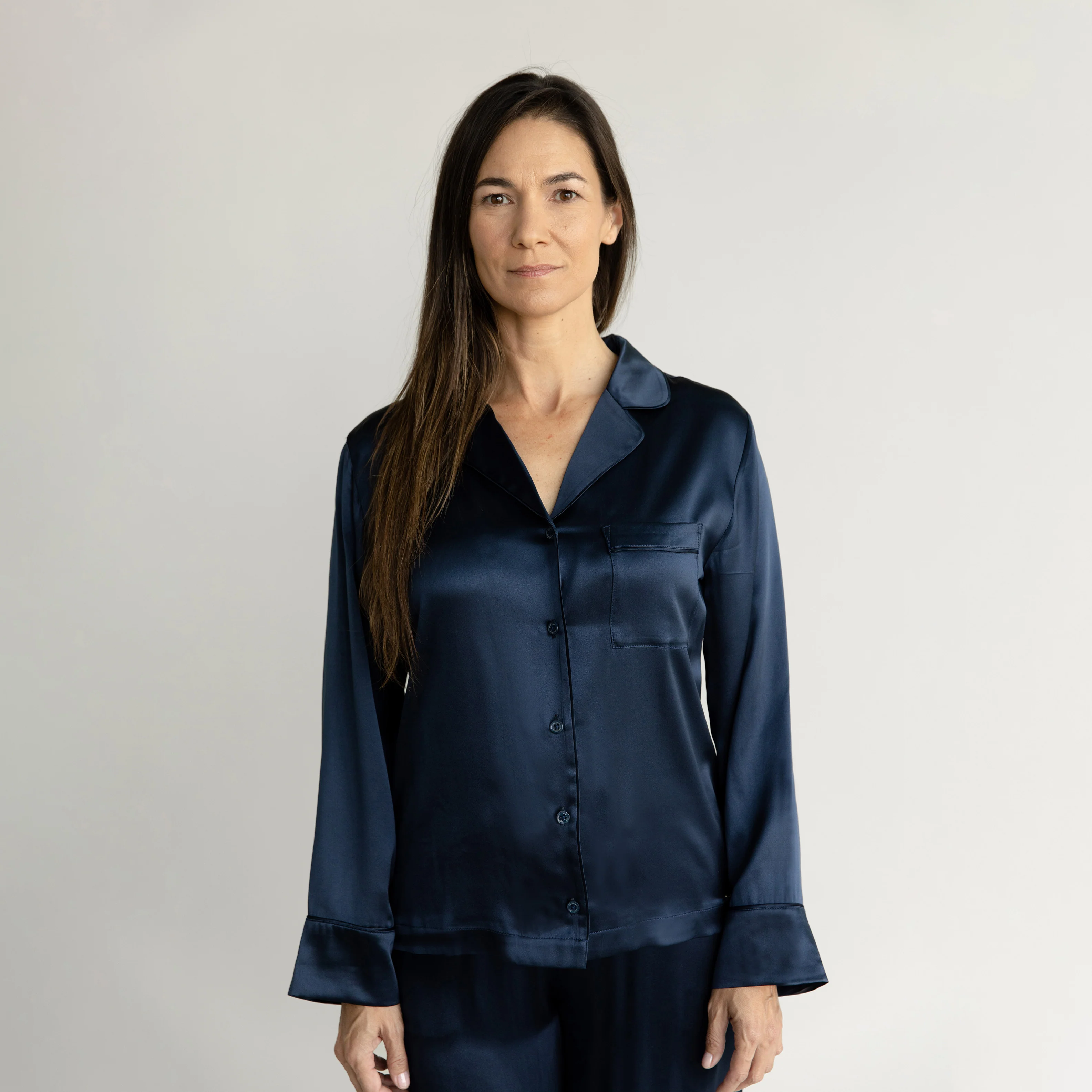 Serenity Silk Classic Long Sleeve Pajama Top - Last Chance - Image 15