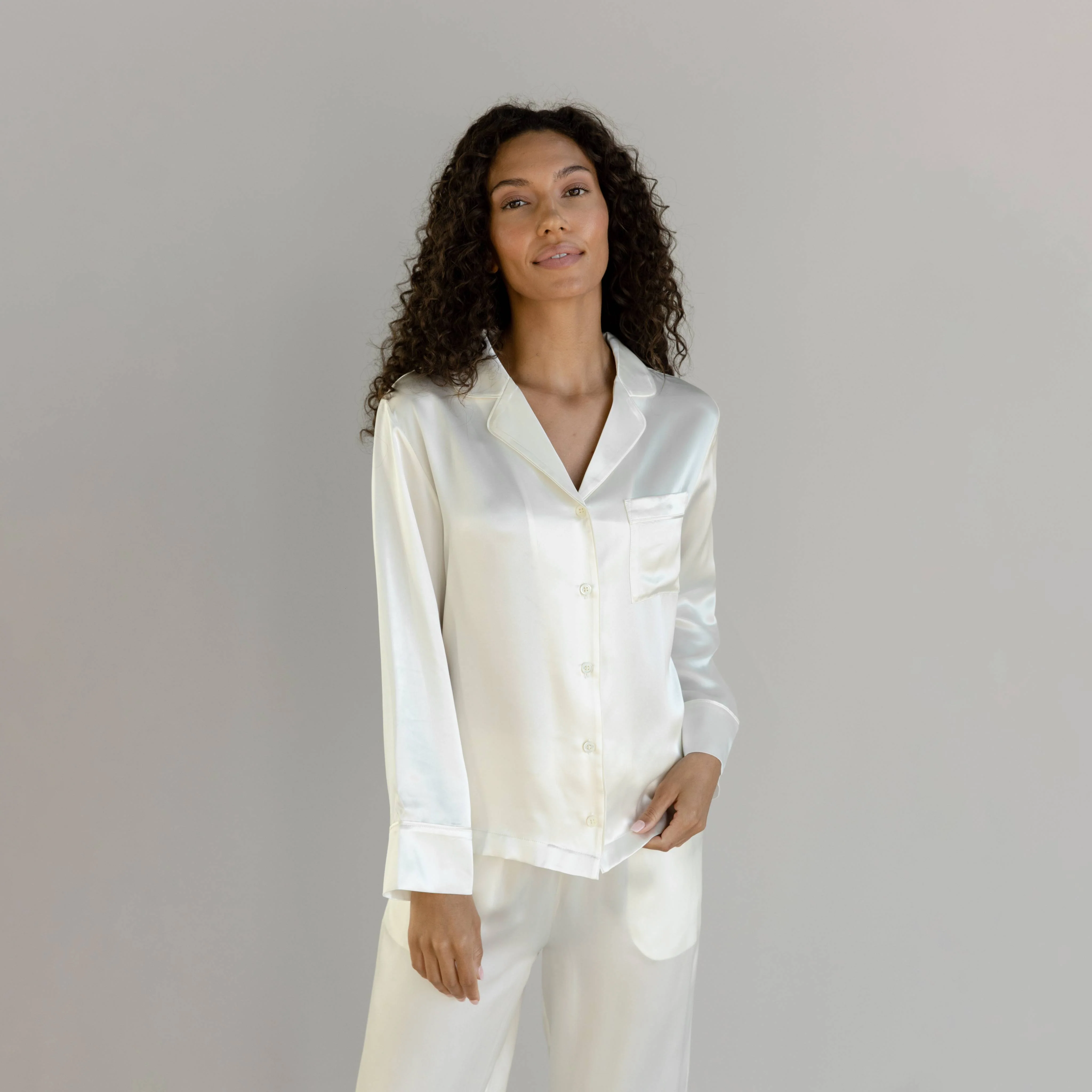 Serenity Silk Classic Long Sleeve Pajama Top - Last Chance - Image 7