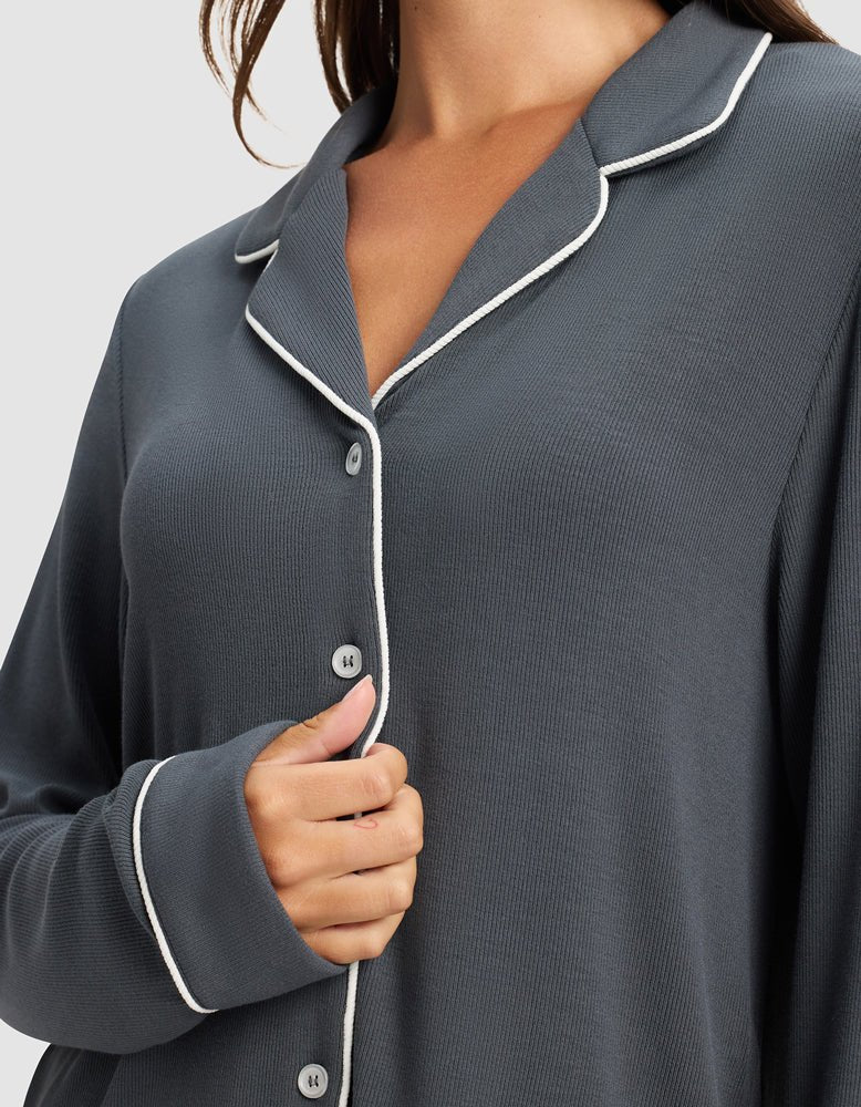 Women's Bamboo Rib-Knit Classic Long Sleeve Pajama Top - Image 14