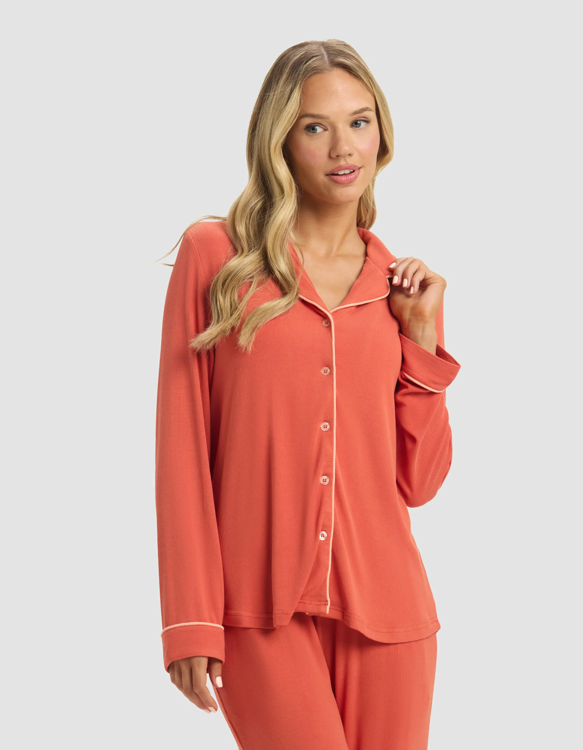 Women's Bamboo Rib-Knit Classic Long Sleeve Pajama Top - Image 17