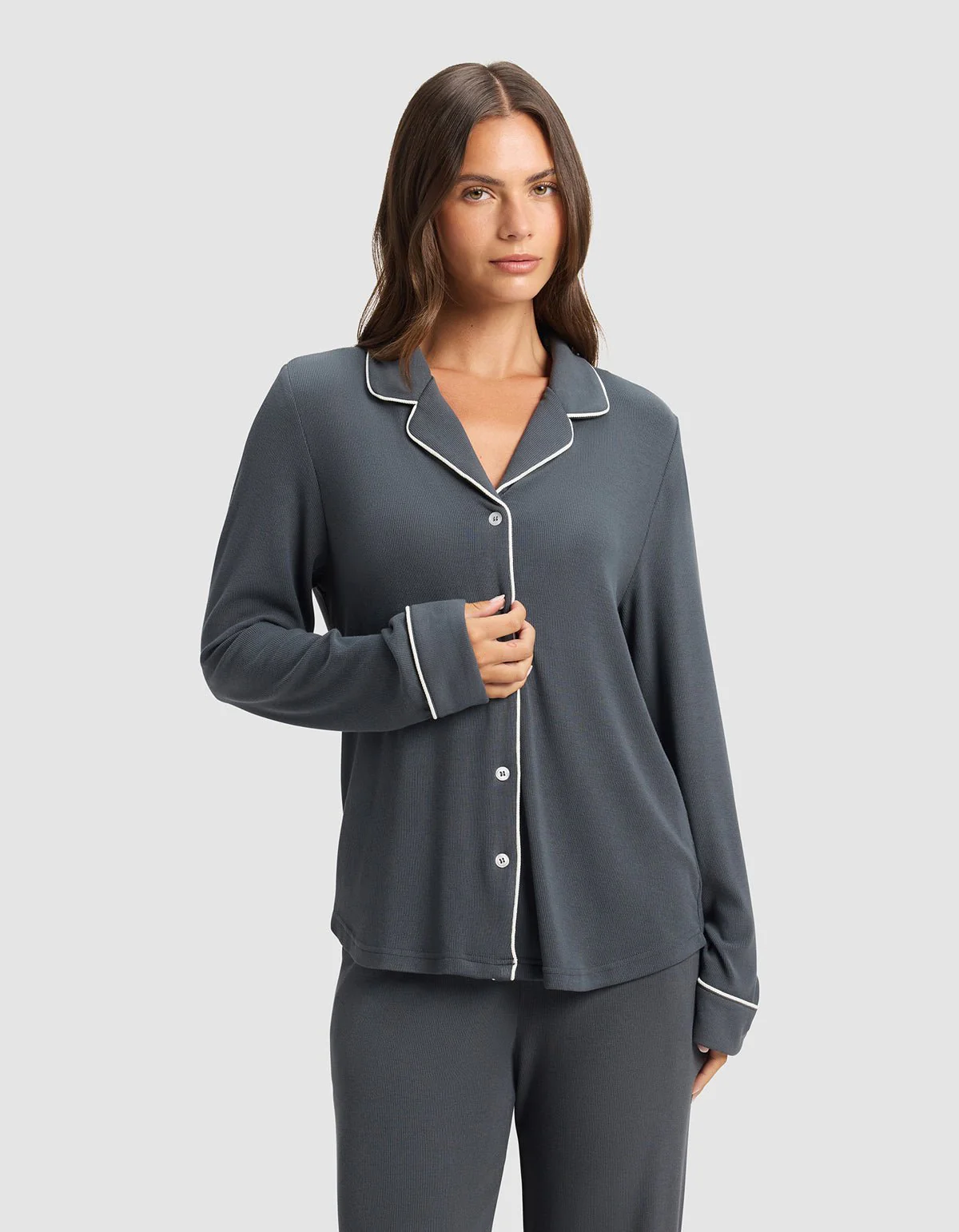 Women's Bamboo Rib-Knit Classic Long Sleeve Pajama Top - Image 3