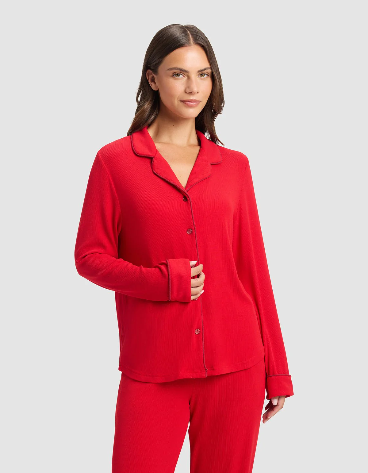 Women's Bamboo Rib-Knit Classic Long Sleeve Pajama Top - Image 7