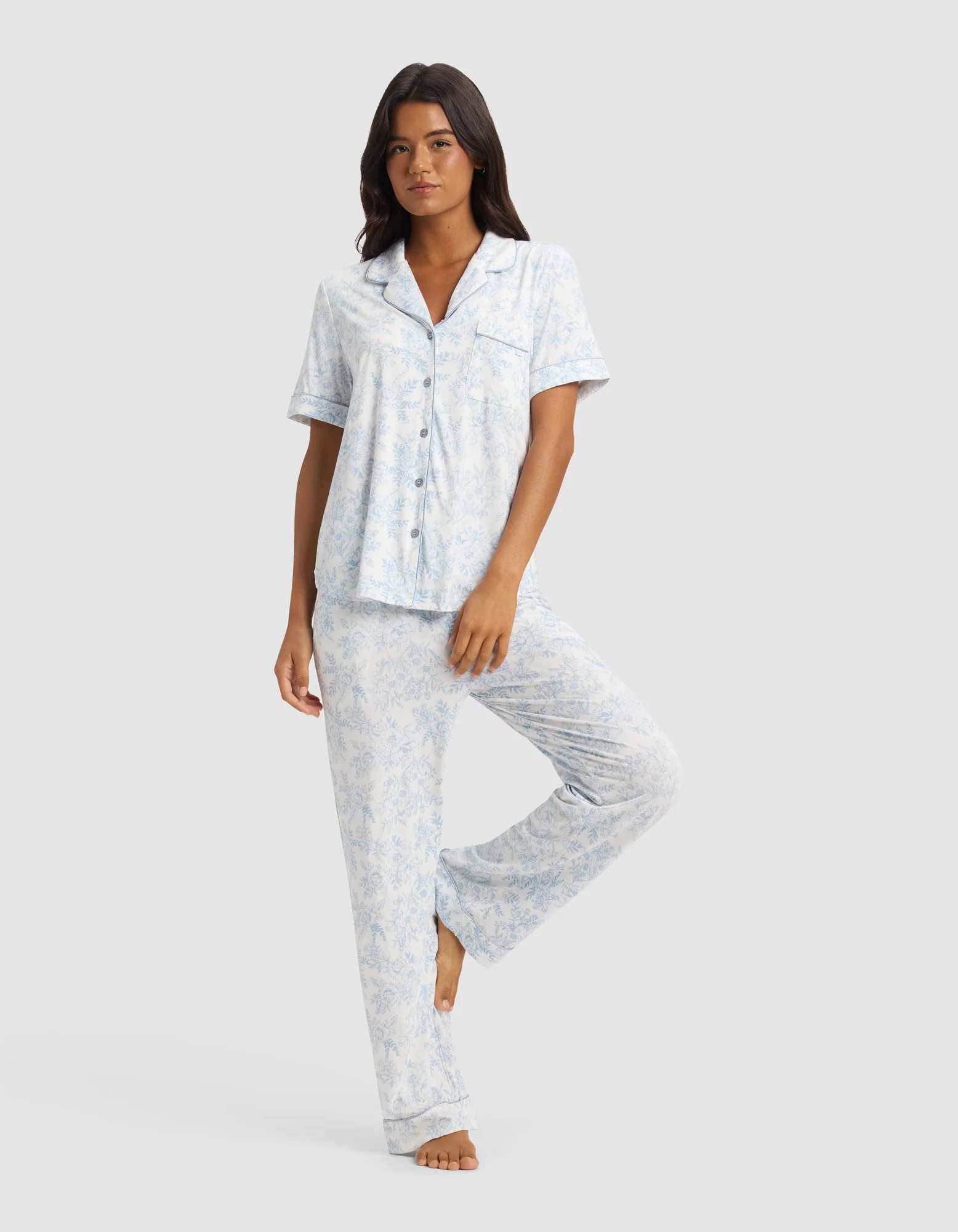 Women's Bamboo Stretch-Knit Short Sleeve & Pant Pajama Set - Image 59