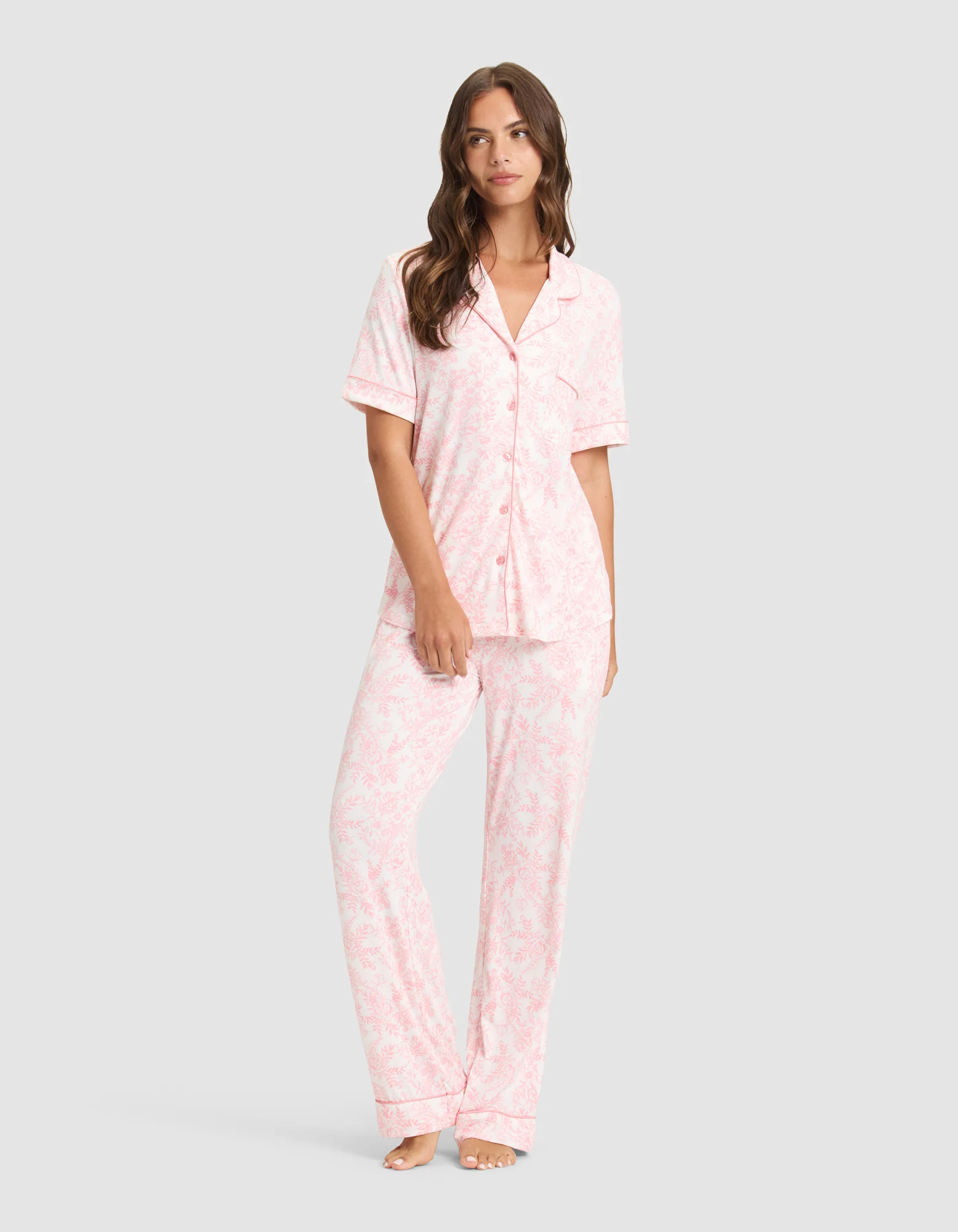 Women's Bamboo Stretch-Knit Short Sleeve & Pant Pajama Set - Image 71